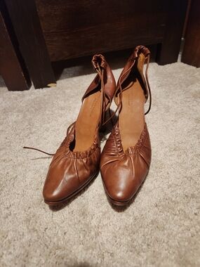 Dries Van Noten Brown Ruched Leather Pointed Slingbacks